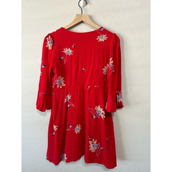 Free People Time On My Side Red Floral Mini Wrap Dress Size M Valentine’s Day - Picture 9 of 16